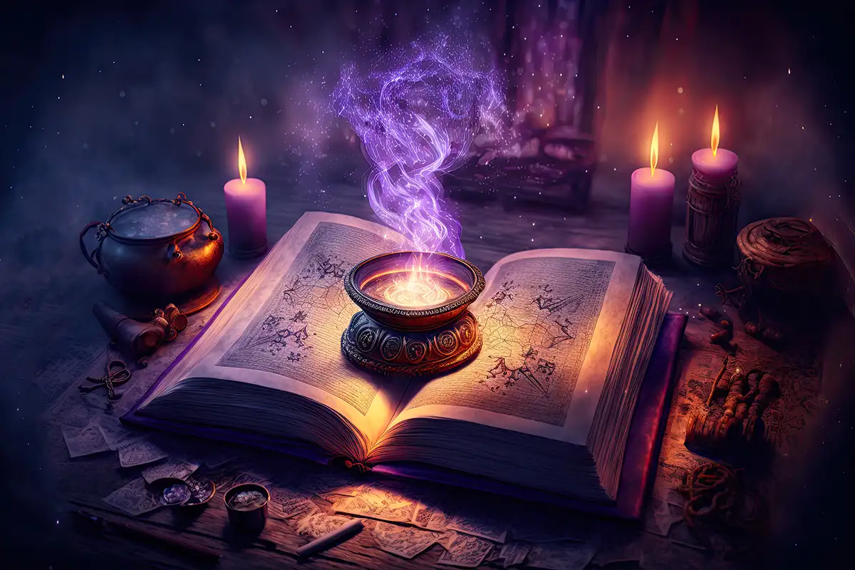 books, open book with candles,